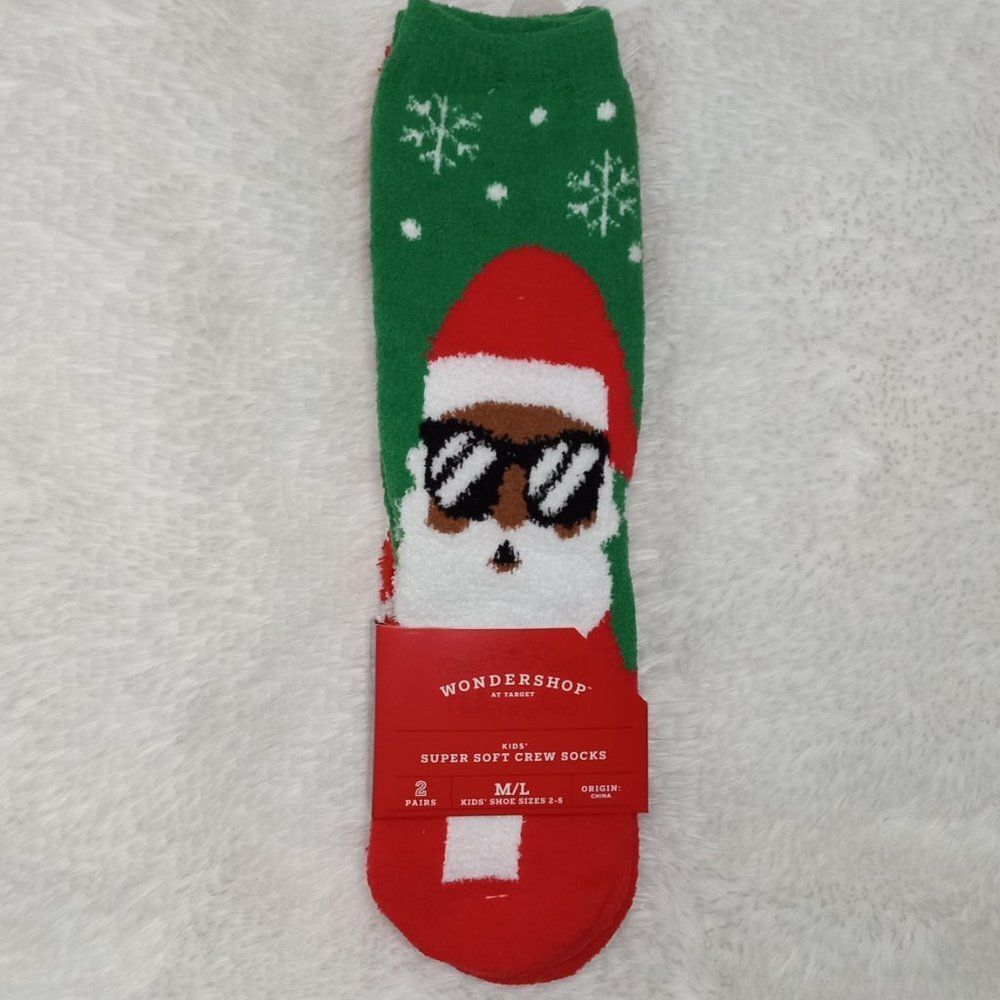 Wondershop Kid's Super Soft Holiday Crew Santa Print Socks (M/L - Sizes 2-5) NEW - Picture 3 of 4